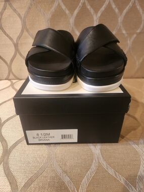 J Slides Briana Black Leather Slide Sandals with White Sole